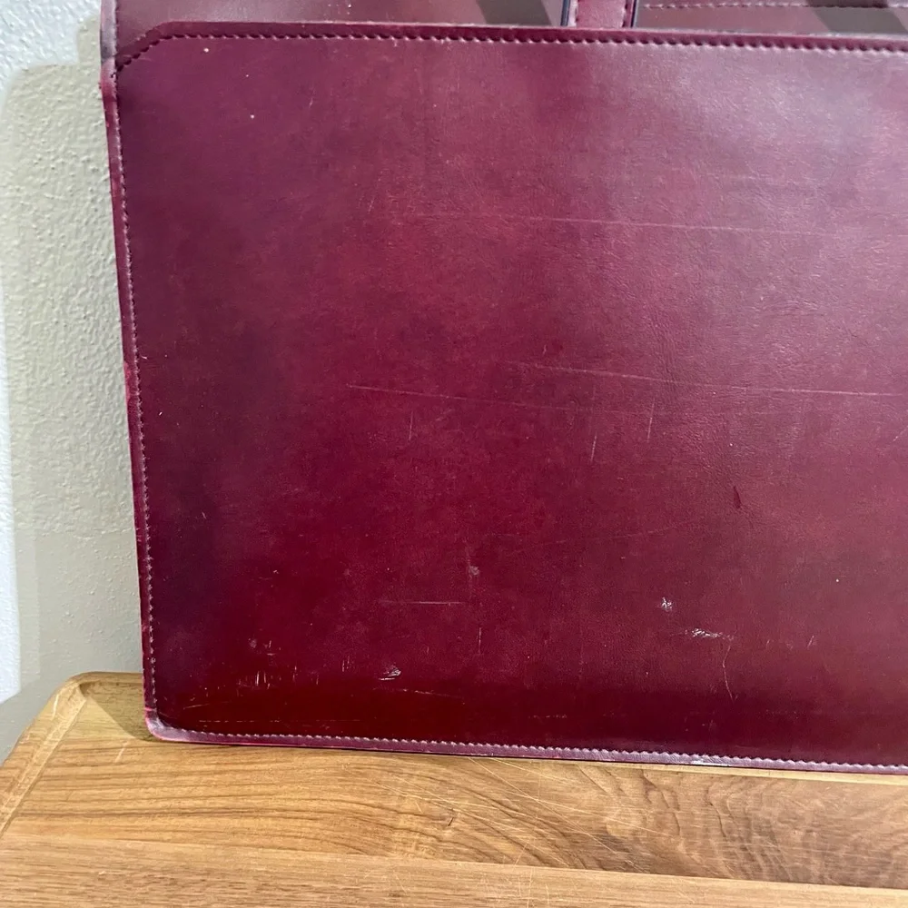Vintage Leather Briefcase Oxblood Dual Handle Zip Structured Work Organizer